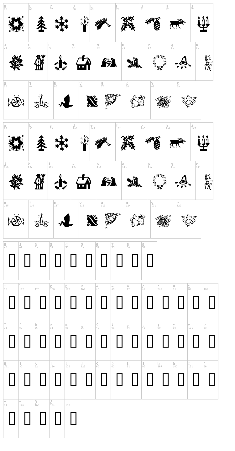 KR Christmas Time font map